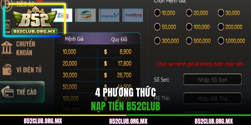 4 phương thức nạp tiền B52CLUB